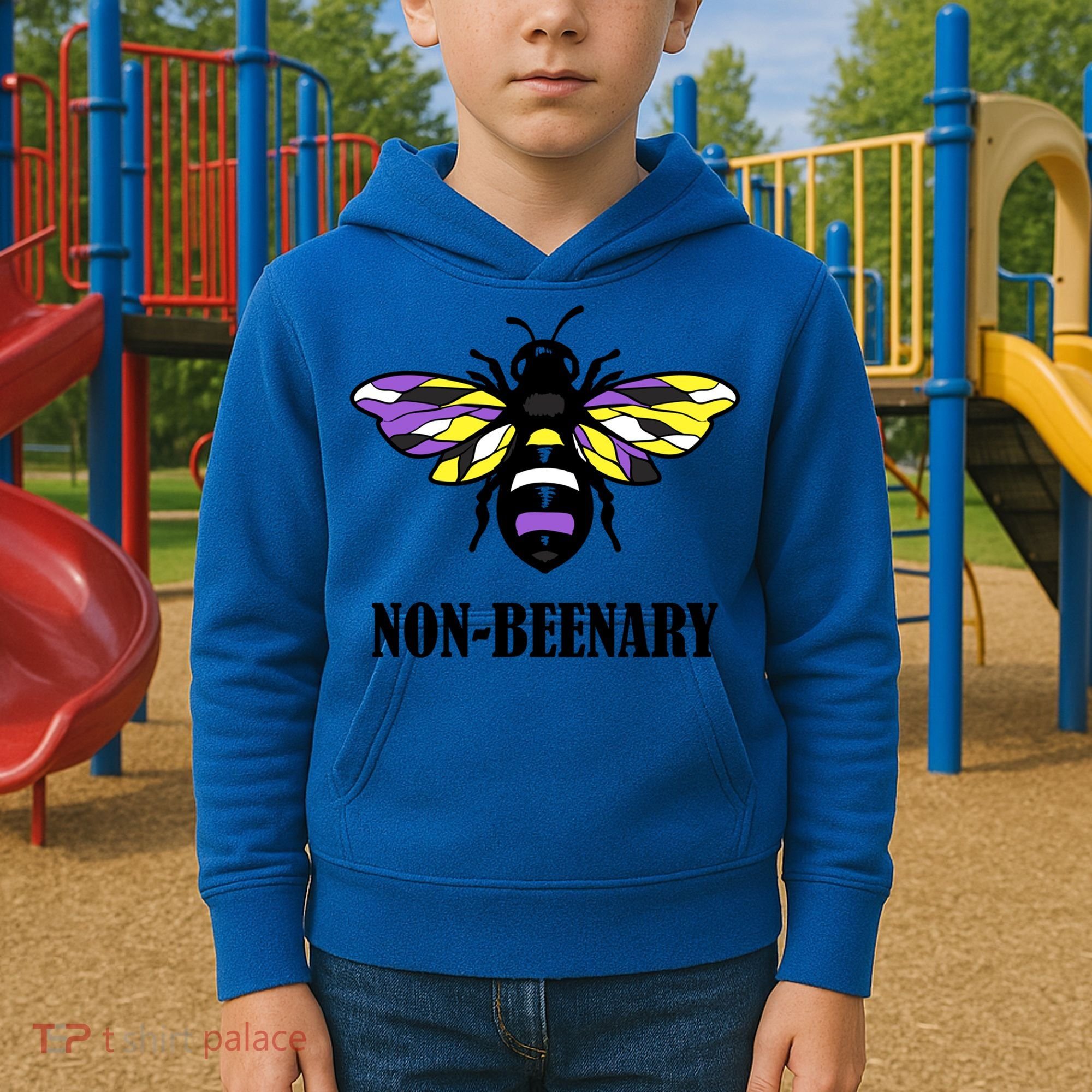 Non Binary Flag Bee Funny Proud Lgbtq Ally Nonbinary Pride Gift Kids Hoodie