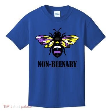 Non Binary Flag Bee Funny Proud Lgbtq Ally Nonbinary Pride Gift Kids T-Shirt