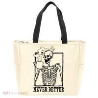 Never Better Funny Skeleton Coffee Tote Bag thumb 0