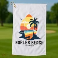 Naples Beach Florida Surfboard Waves Beach Golf Towel thumb 1