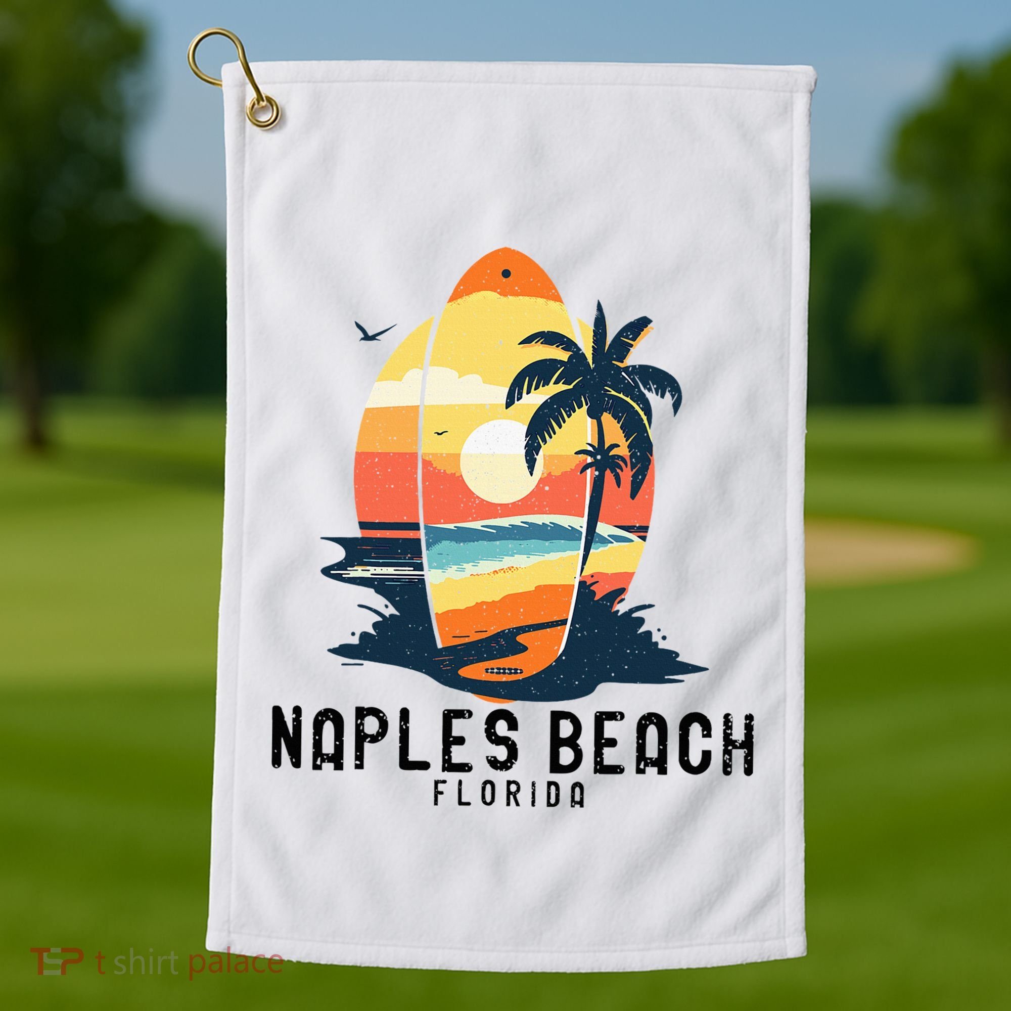 Naples Beach Florida Surfboard Waves Beach Golf Towel