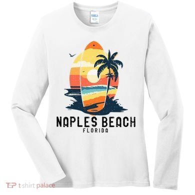 Naples Beach Florida Surfboard Waves Beach Women's Long Sleeve Shirt