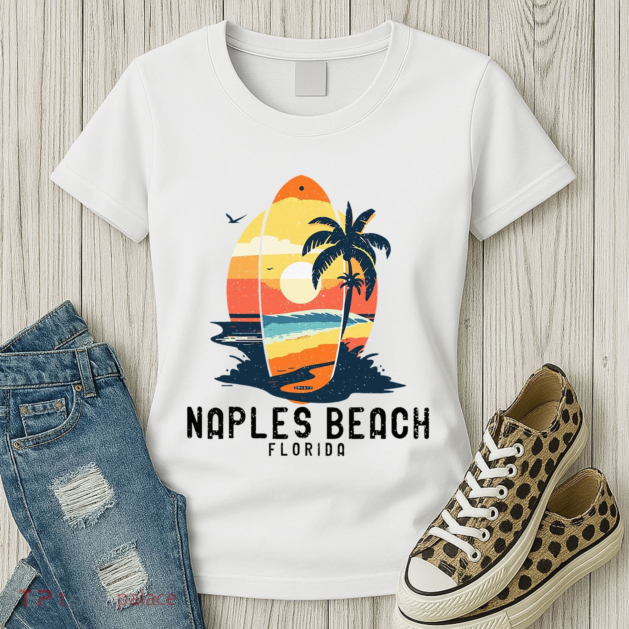Naples Beach Florida Surfboard Waves Beach Women's T-Shirt