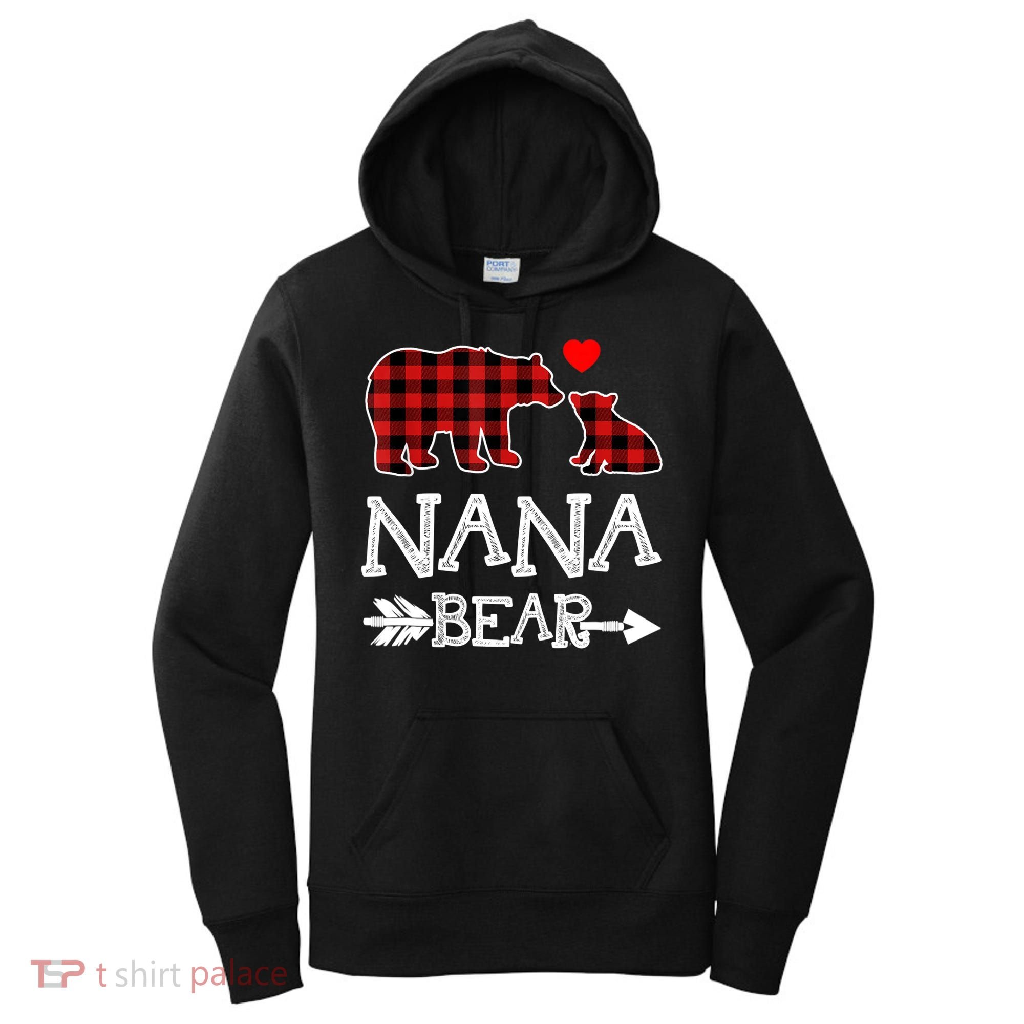 Nana Bear Gift Red Buffalo Plaid Grandma Bear Pajama Funny Gift Women's Hoodie