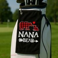 Nana Bear Gift Red Buffalo Plaid Grandma Bear Pajama Funny Gift Golf Towel thumb 2