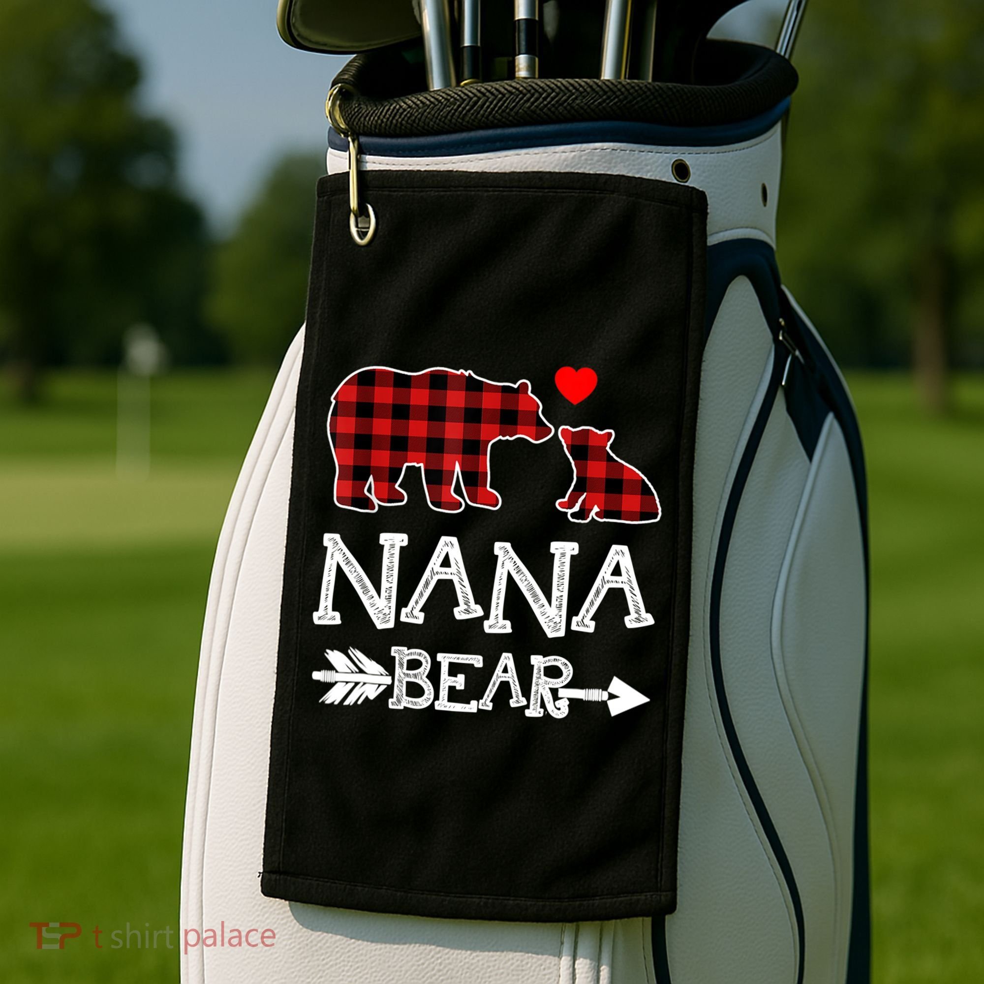 Nana Bear Gift Red Buffalo Plaid Grandma Bear Pajama Funny Gift Golf Towel
