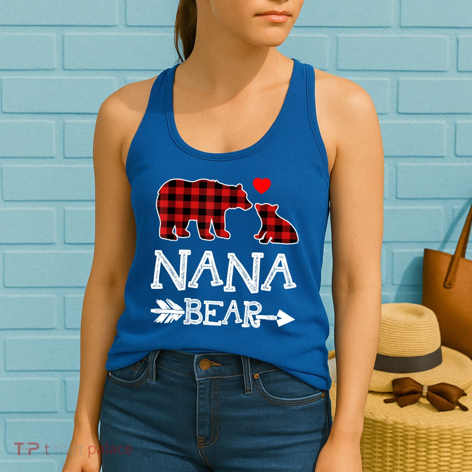 Nana Bear Gift Red Buffalo Plaid Grandma Bear Pajama Funny Gift Women's Tank Top