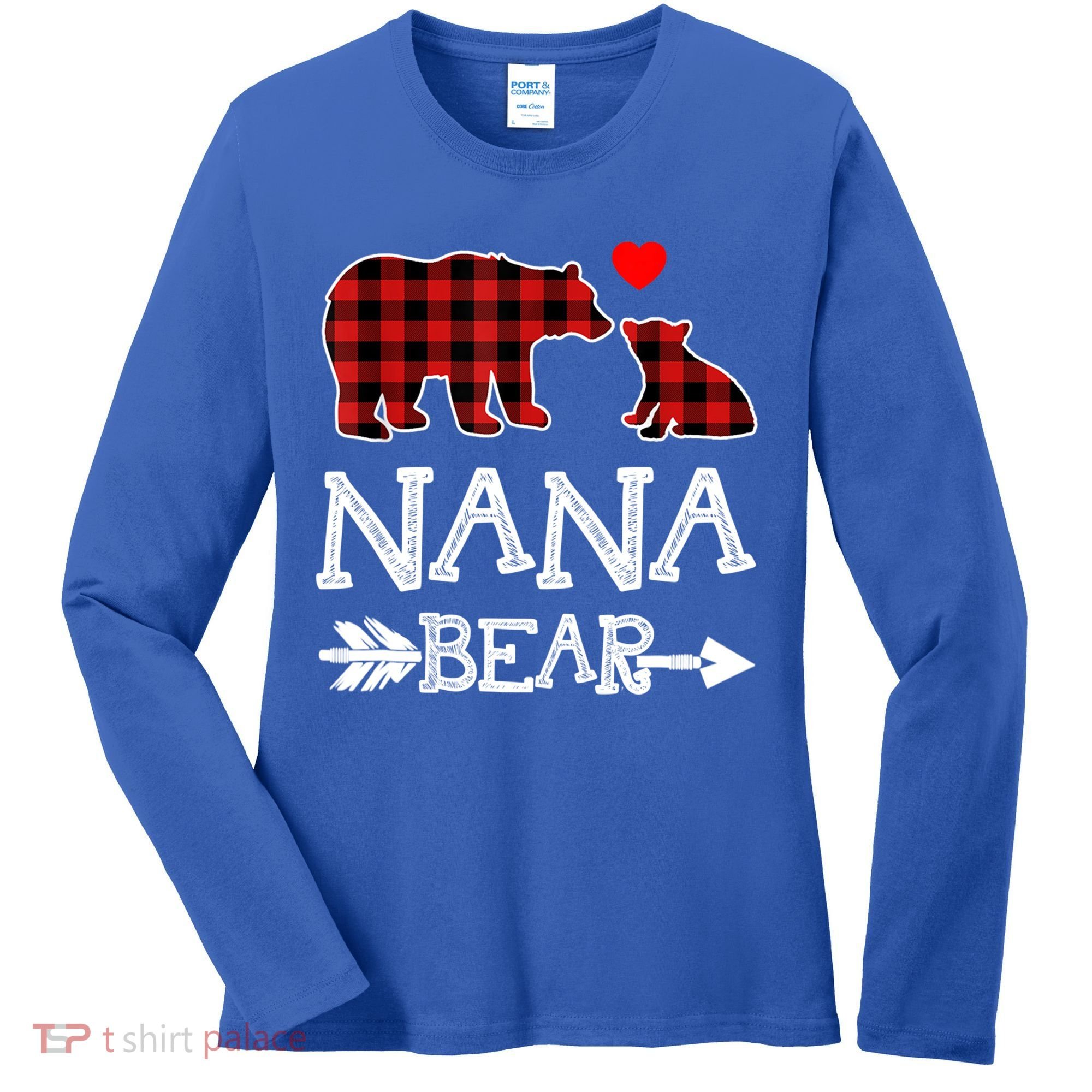 Nana Bear Gift Red Buffalo Plaid Grandma Bear Pajama Funny Gift Women's Long Sleeve Shirt