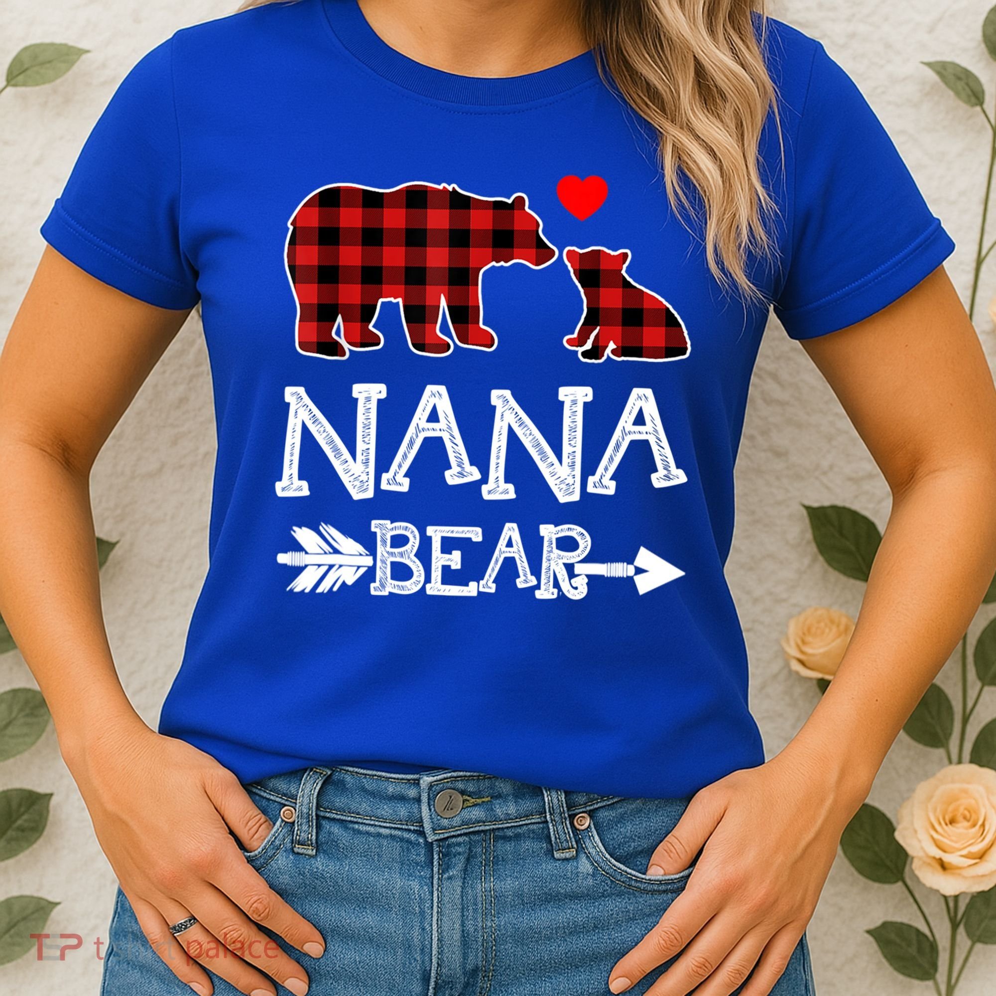Nana Bear Gift Red Buffalo Plaid Grandma Bear Pajama Funny Gift Women's T-Shirt