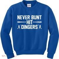 Never Bunt Hit Dingers Cool Gift Funny Baseball Cute Gift Kids Sweatshirt thumb 0