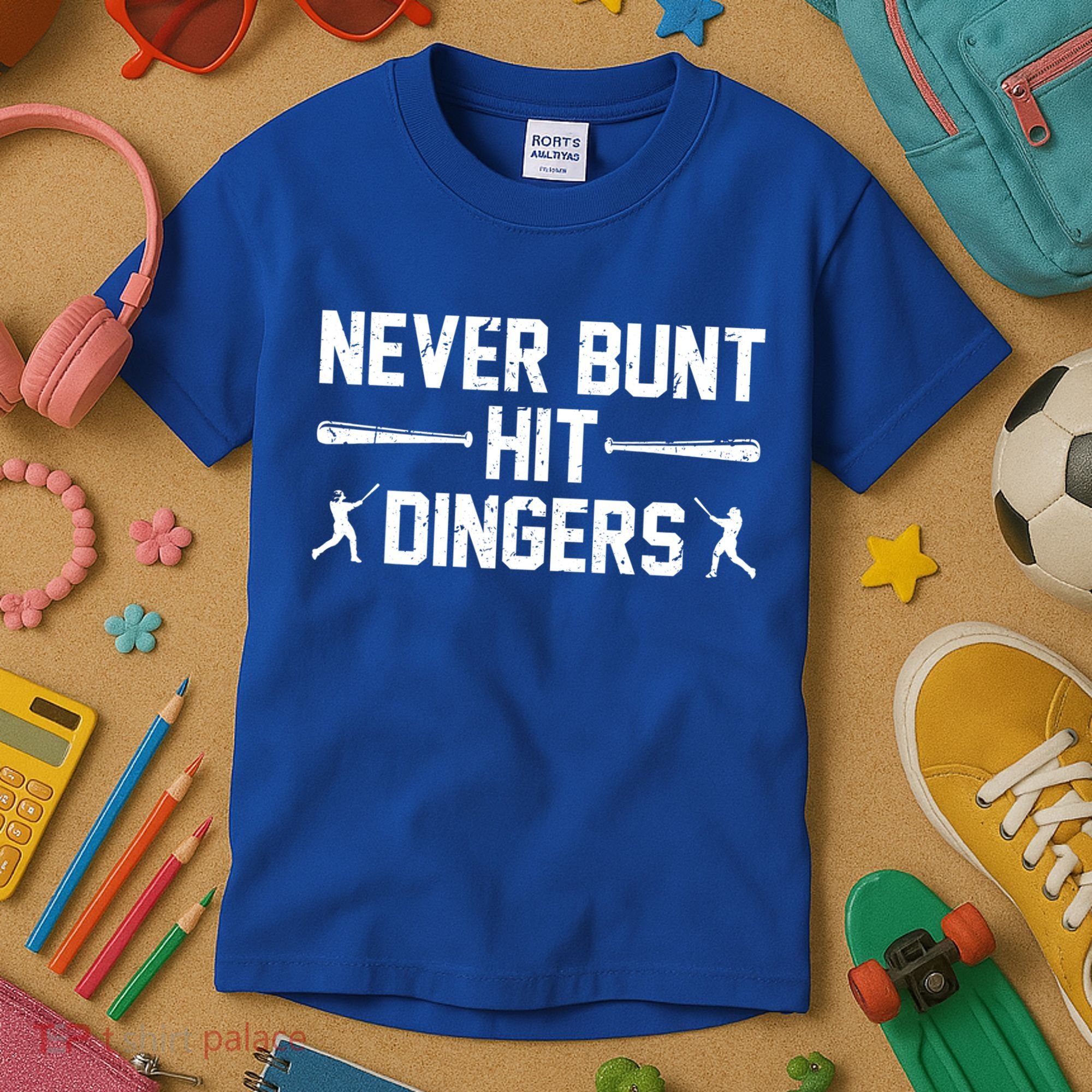 Never Bunt Hit Dingers Cool Gift Funny Baseball Cute Gift Kids T-Shirt