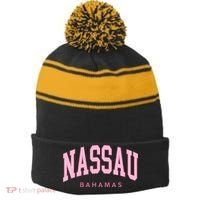 Nassau Bahamas Preppy Retro Throwback Souvenir Stripe Pom Pom Beanie thumb 0
