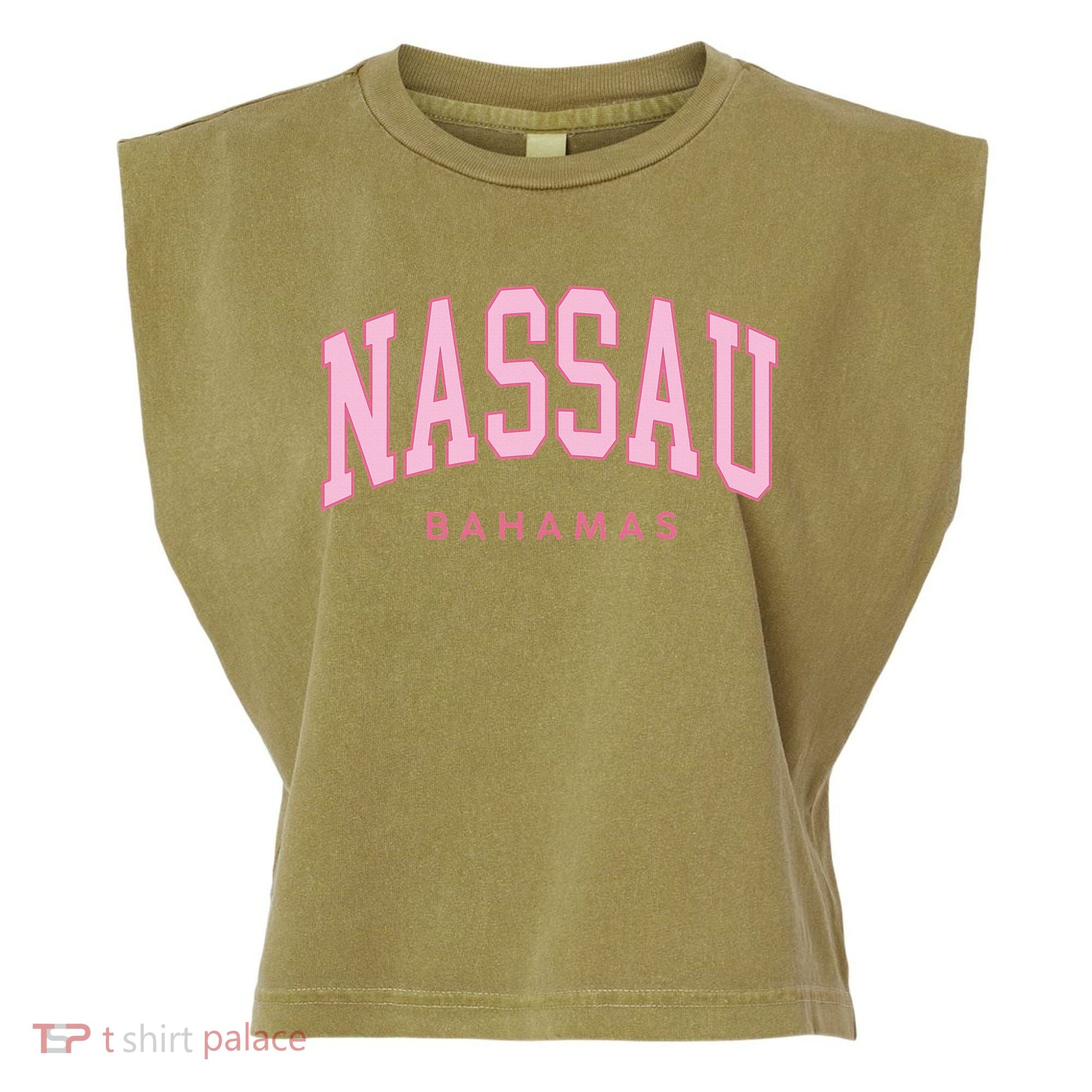 Nassau Bahamas Preppy Retro Throwback Souvenir Garment-Dyed Women's Muscle Tee