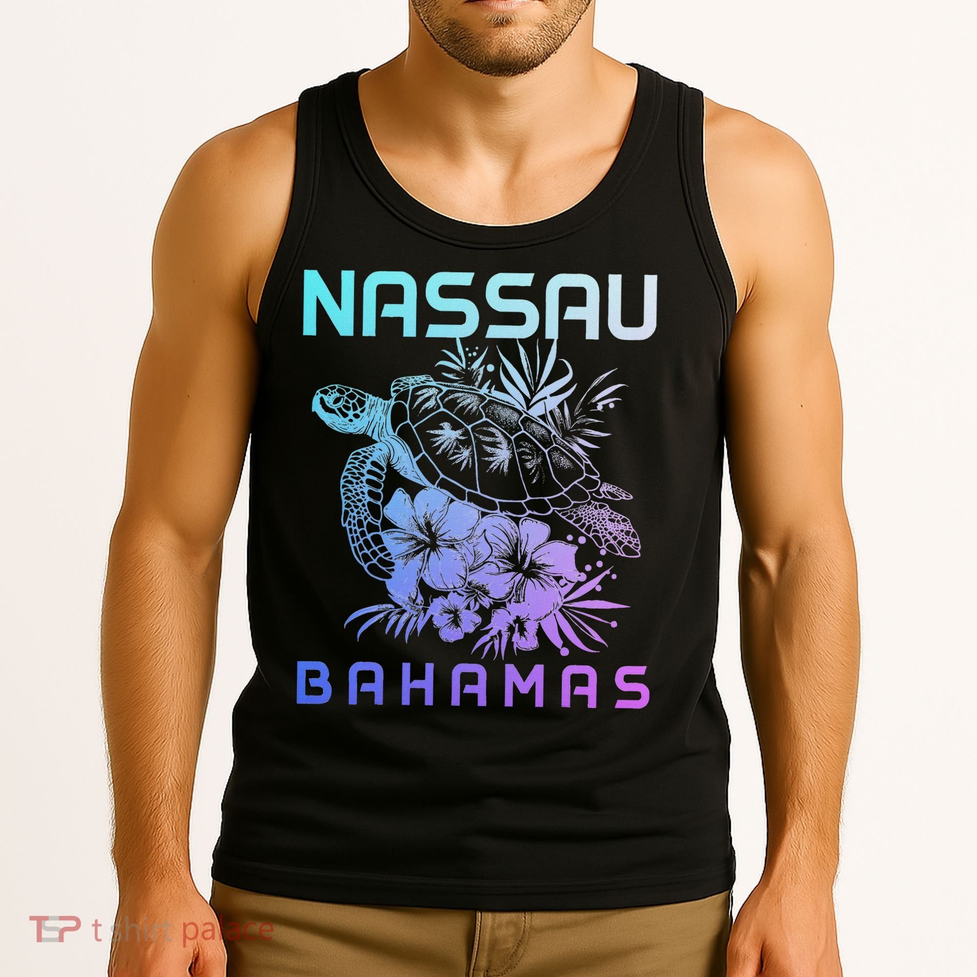 Nassau Bahamas Sea Turtle Diving Surfer Souvenir Tank Top