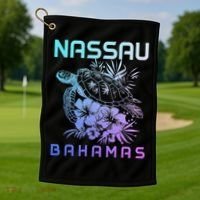 Nassau Bahamas Sea Turtle Diving Surfer Souvenir Golf Towel thumb 1