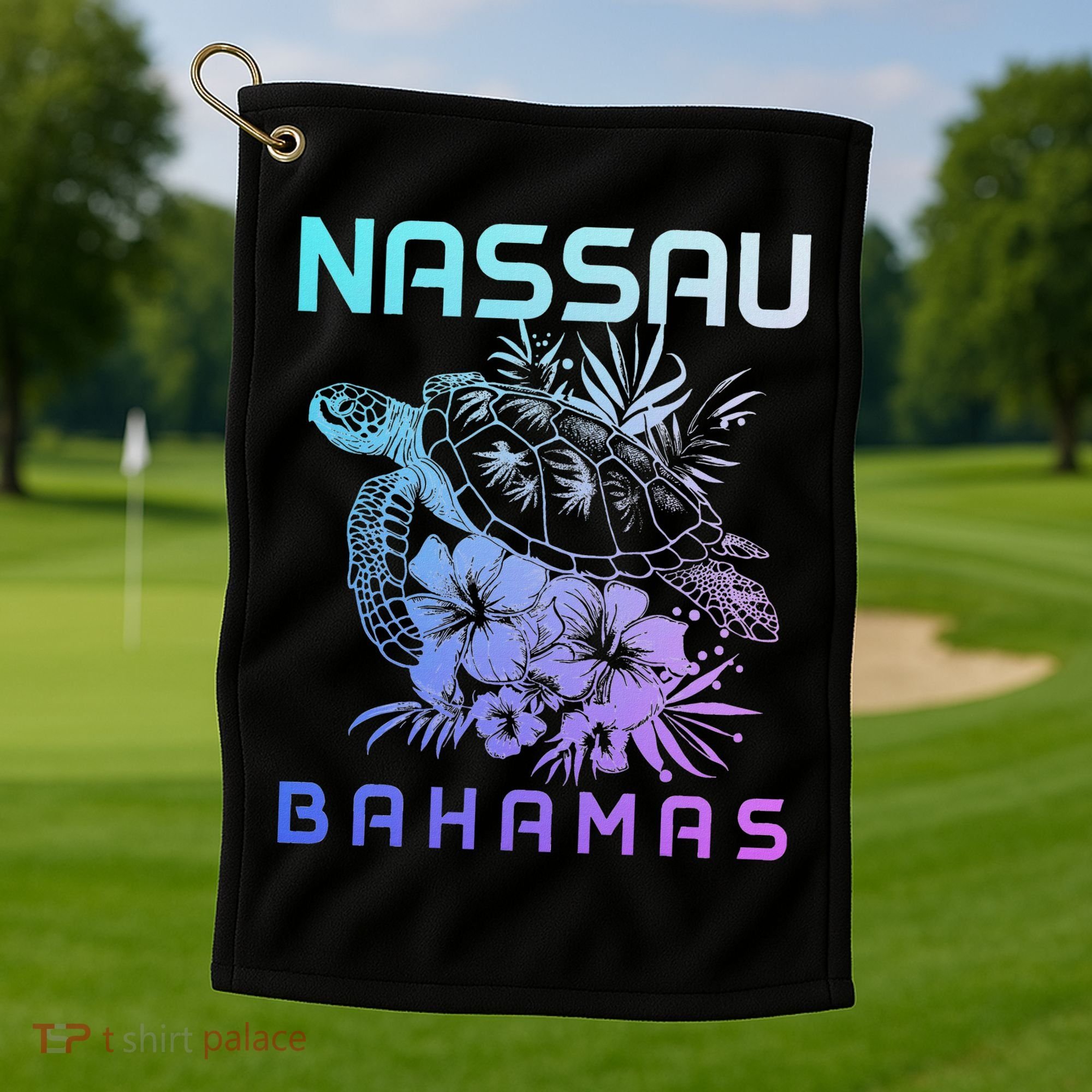 Nassau Bahamas Sea Turtle Diving Surfer Souvenir Golf Towel