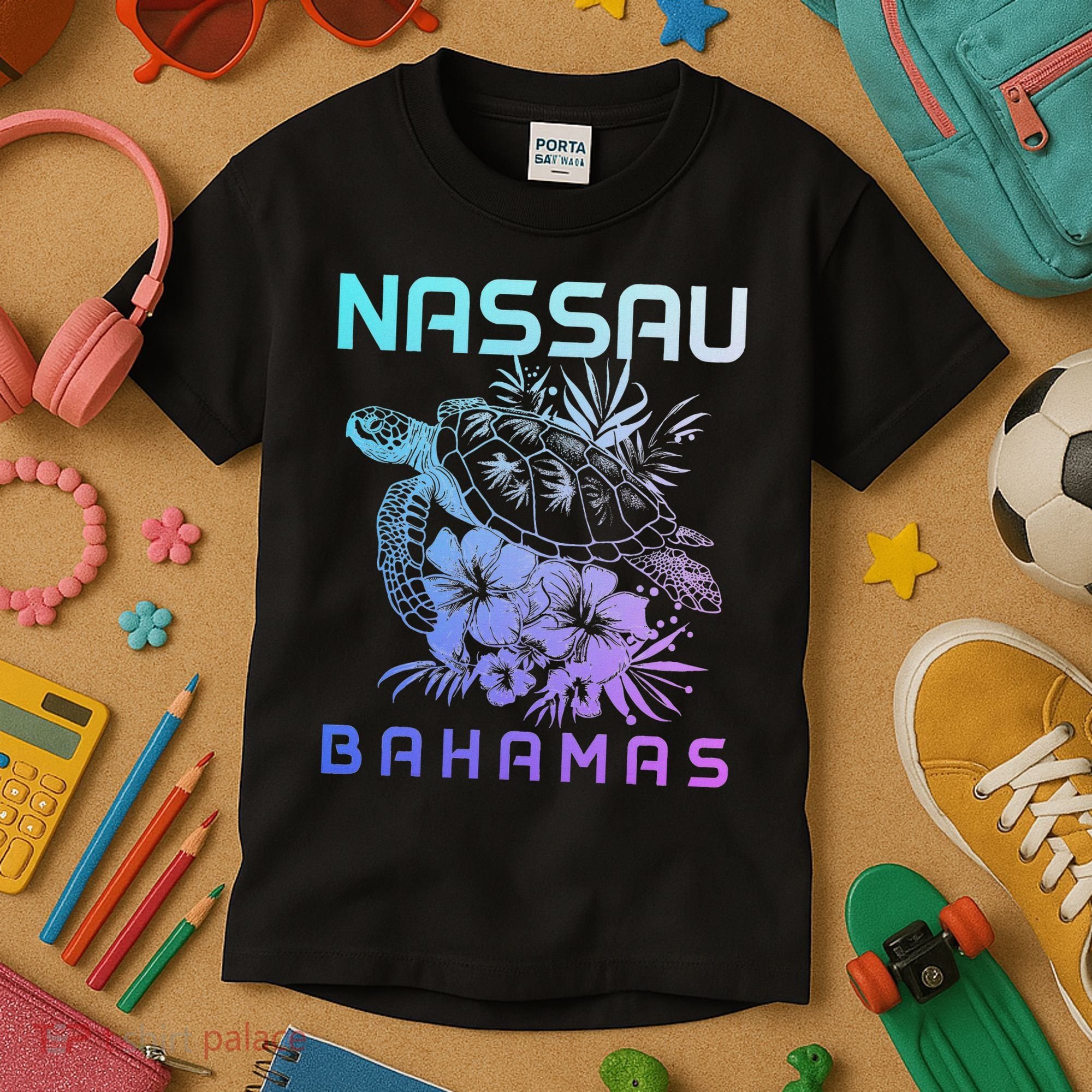 Nassau Bahamas Sea Turtle Diving Surfer Souvenir Kids T-Shirt