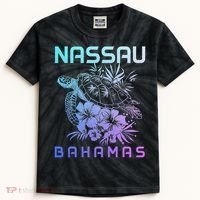 Nassau Bahamas Sea Turtle Diving Surfer Souvenir Kids Tie-Dye T-Shirt thumb 0