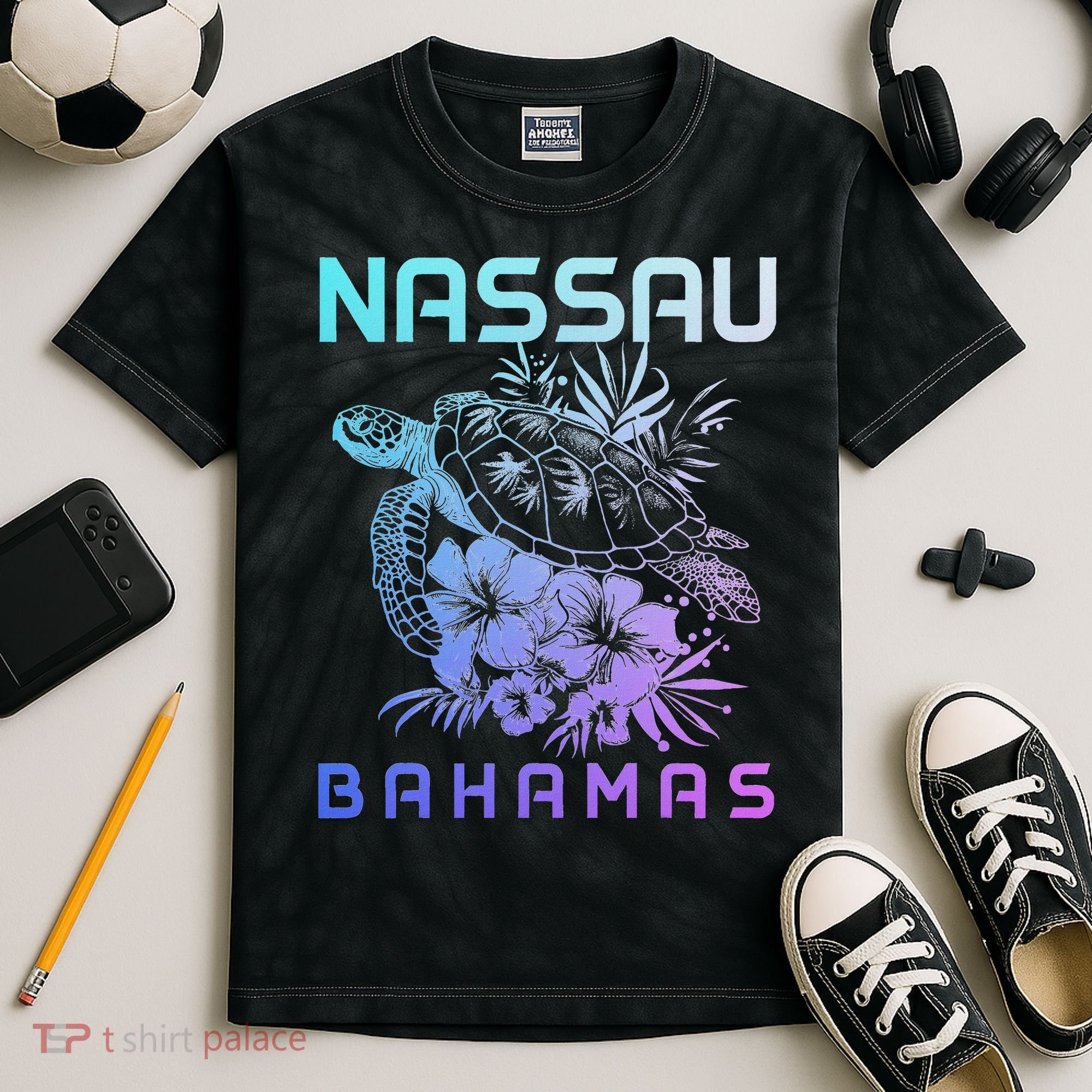 Nassau Bahamas Sea Turtle Diving Surfer Souvenir Kids Tie-Dye T-Shirt