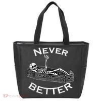 Never Better Skull Skeleton Is In The Coffin Halloween Tote Bag thumb 0