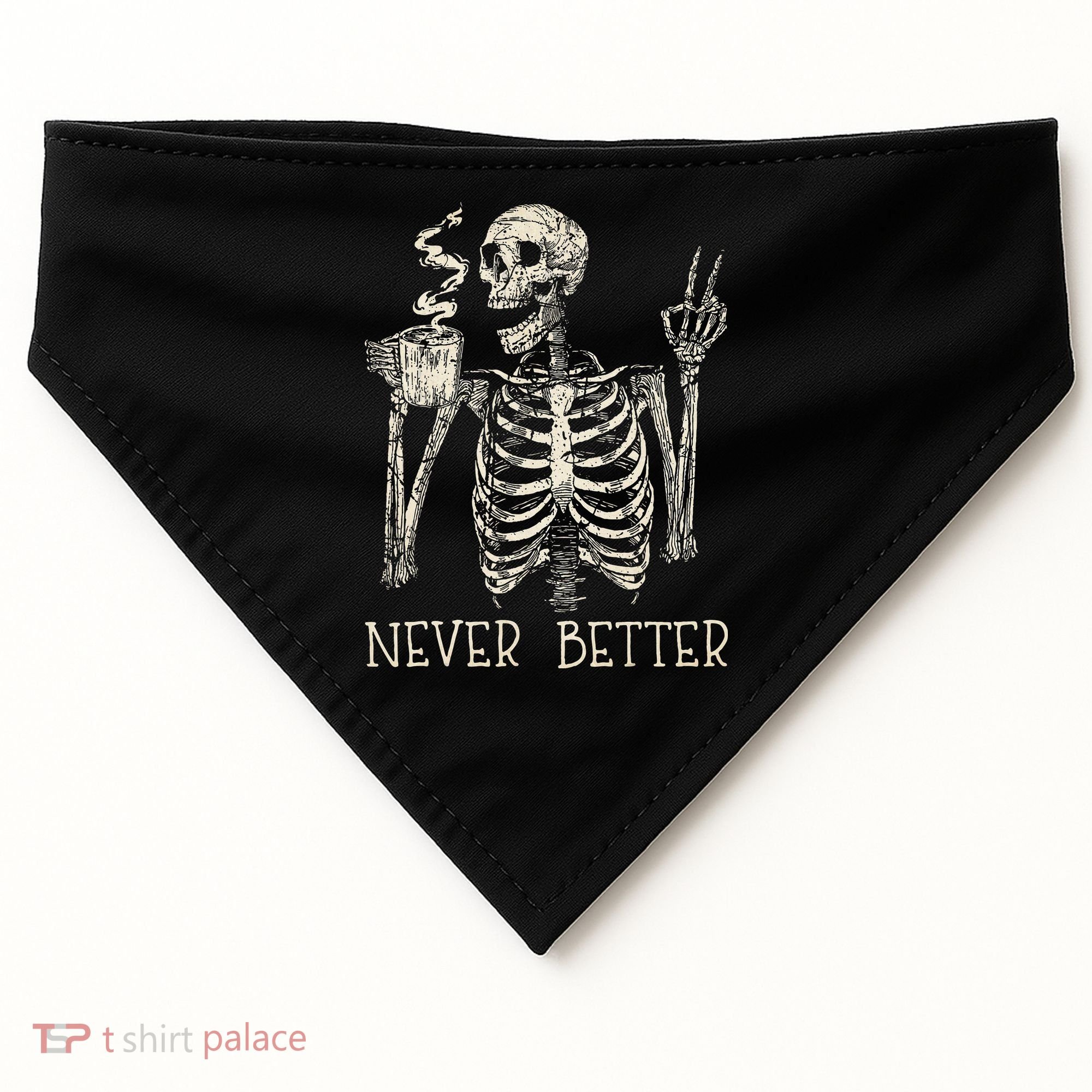 Never Better Skeleton Drinking Coffee Halloween Party USA-Made Doggie Bandana