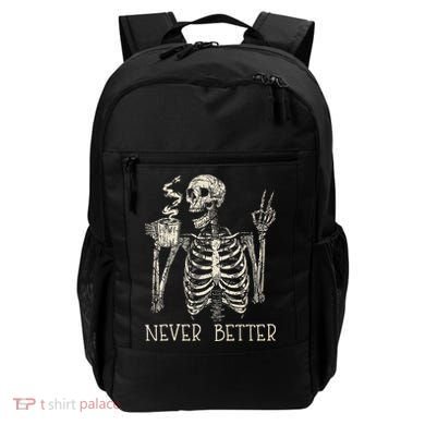 Never Better Skeleton Drinking Coffee Halloween Party Backpack