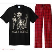 Never Better Skeleton Drinking Coffee Halloween Party Pajama Set thumb 0