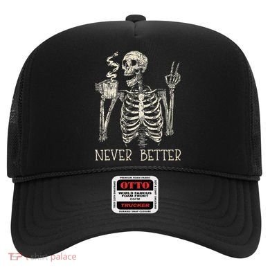 Never Better Skeleton Drinking Coffee Halloween Party Hat