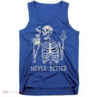 Never Better Skeleton Drinking Coffee Halloween Party Tank Top thumb 0