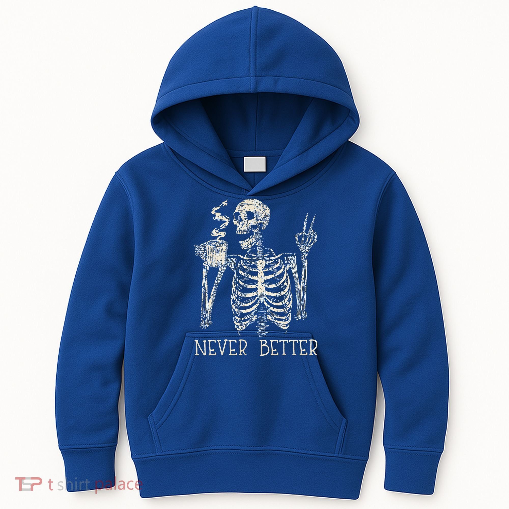 Never Better Skeleton Drinking Coffee Halloween Party Kids Hoodie
