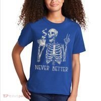 Never Better Skeleton Drinking Coffee Halloween Party Kids T-Shirt thumb 2