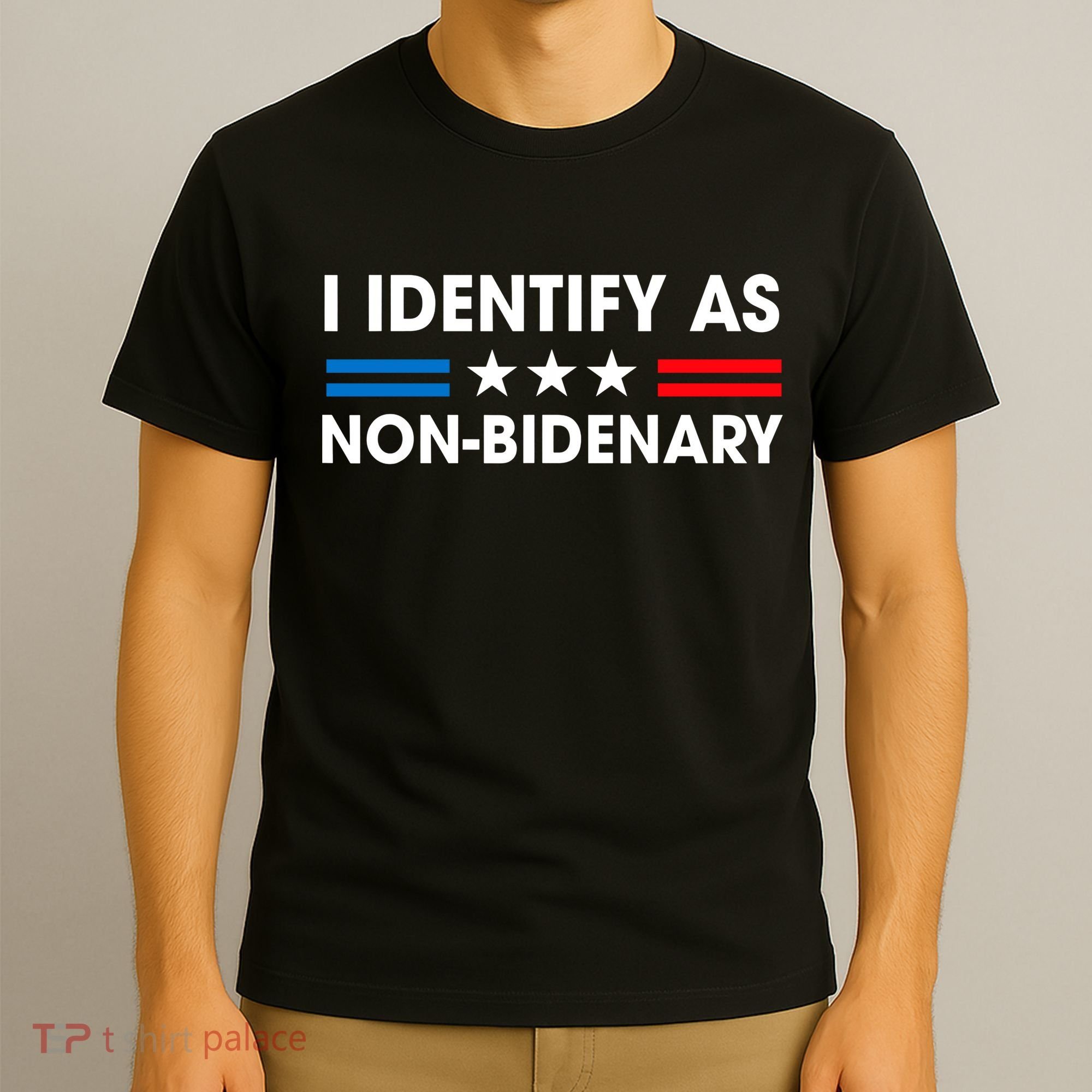 Non Bidenary Shirt I Identify As Non Bidenary Anti Biden American US Flag T-Shirt