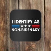 Non Bidenary Shirt I Identify As Non Bidenary Anti Biden American US Flag Coaster thumb 0