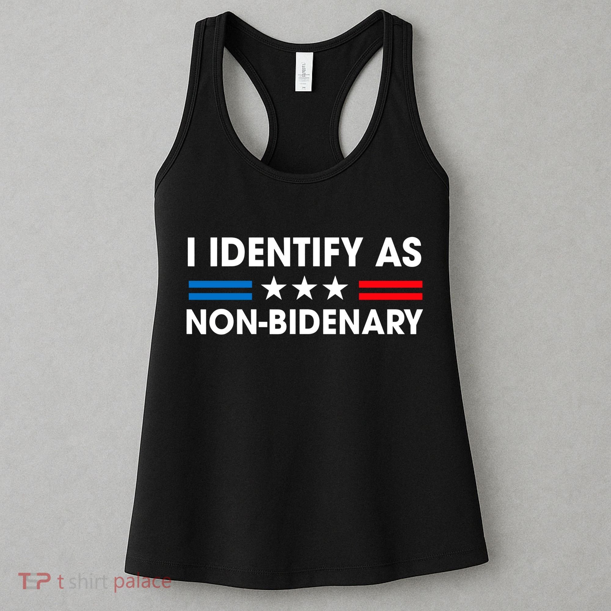 Non Bidenary Shirt I Identify As Non Bidenary Anti Biden American US Flag Women's Tank Top