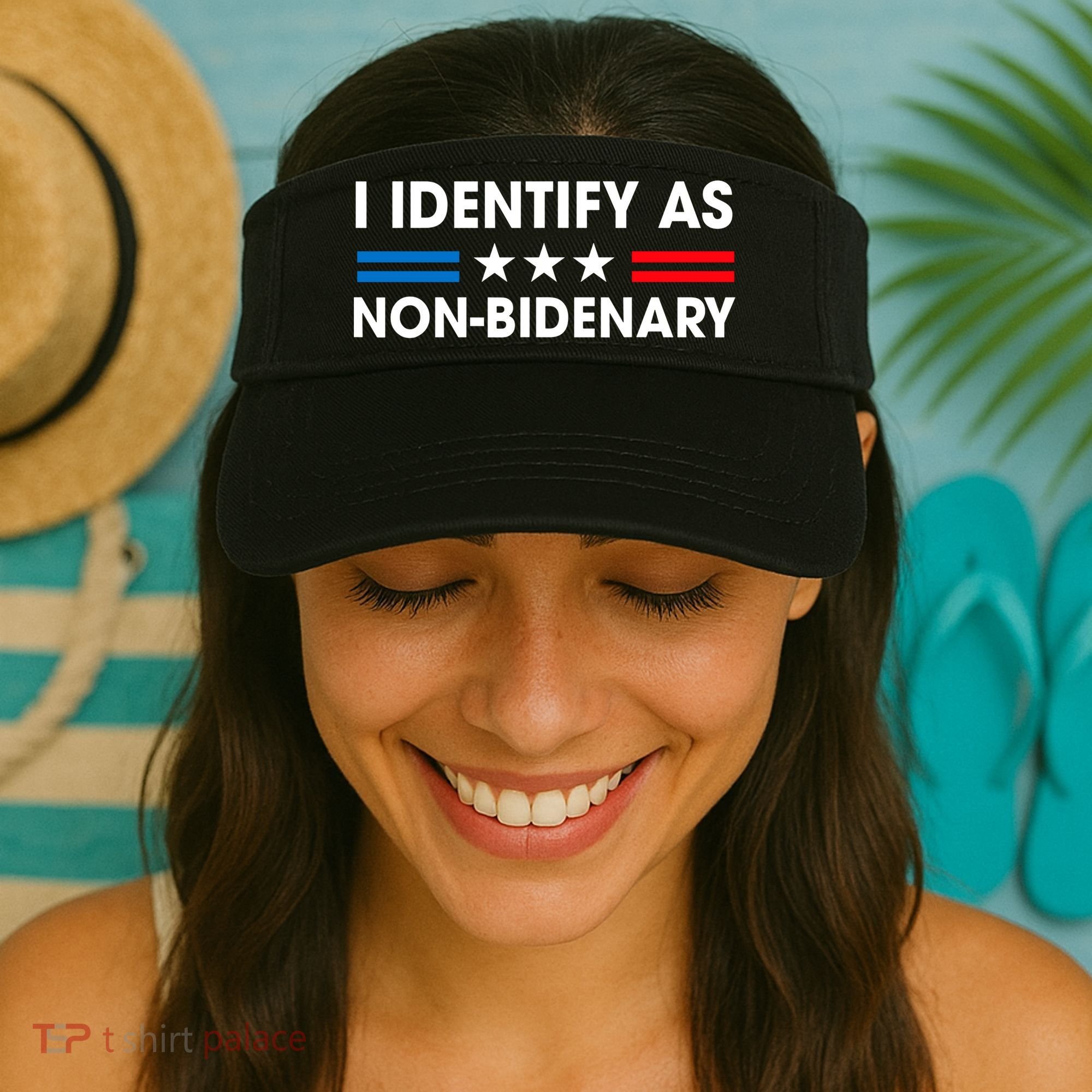 Non Bidenary Shirt I Identify As Non Bidenary Anti Biden American US Flag Visor