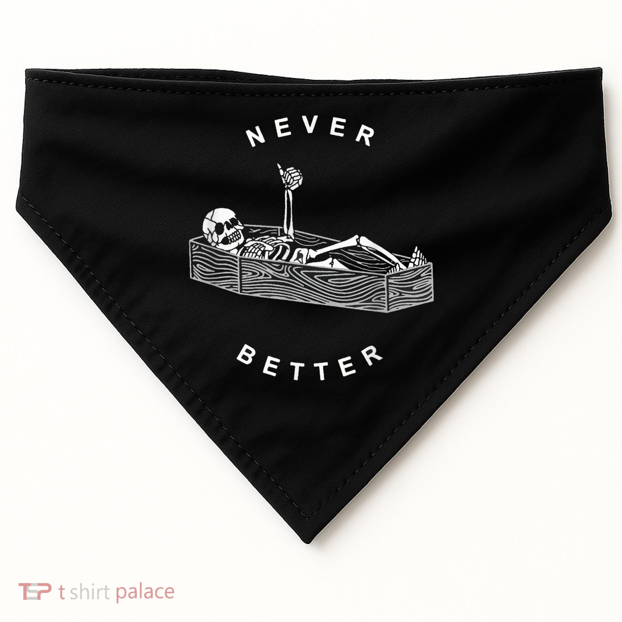 Never Better Skull Skeleton In The Coffin Halloween USA-Made Doggie Bandana