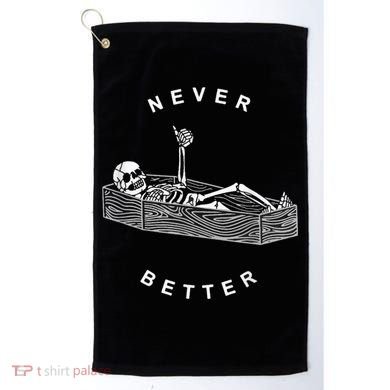 Never Better Skull Skeleton In The Coffin Halloween Golf Towel