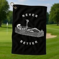 Never Better Skull Skeleton In The Coffin Halloween Golf Towel thumb 1