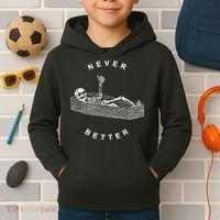 Never Better Skull Skeleton In The Coffin Halloween Kids Hoodie thumb 2