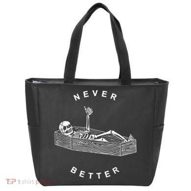 Never Better Skull Skeleton In The Coffin Halloween Tote Bag