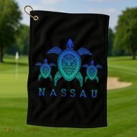 Nassau Bahamas Sea Turtle Scuba Diving Gift Golf Towel thumb 1
