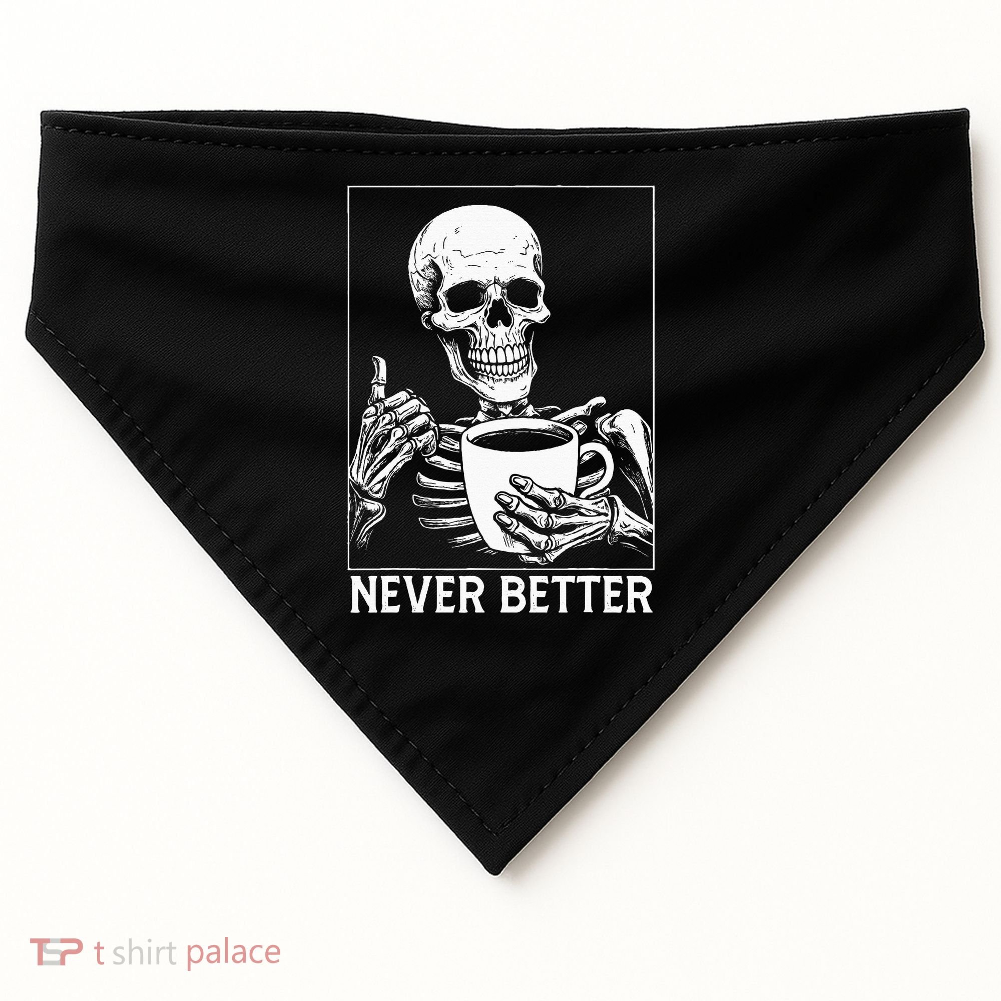 Never Better Skeleton Drinking Coffee Halloween USA-Made Doggie Bandana