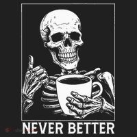Never Better Skeleton Drinking Coffee Halloween Beanie thumb 2