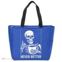Never Better Skeleton Drinking Coffee Halloween Tote Bag thumb 0