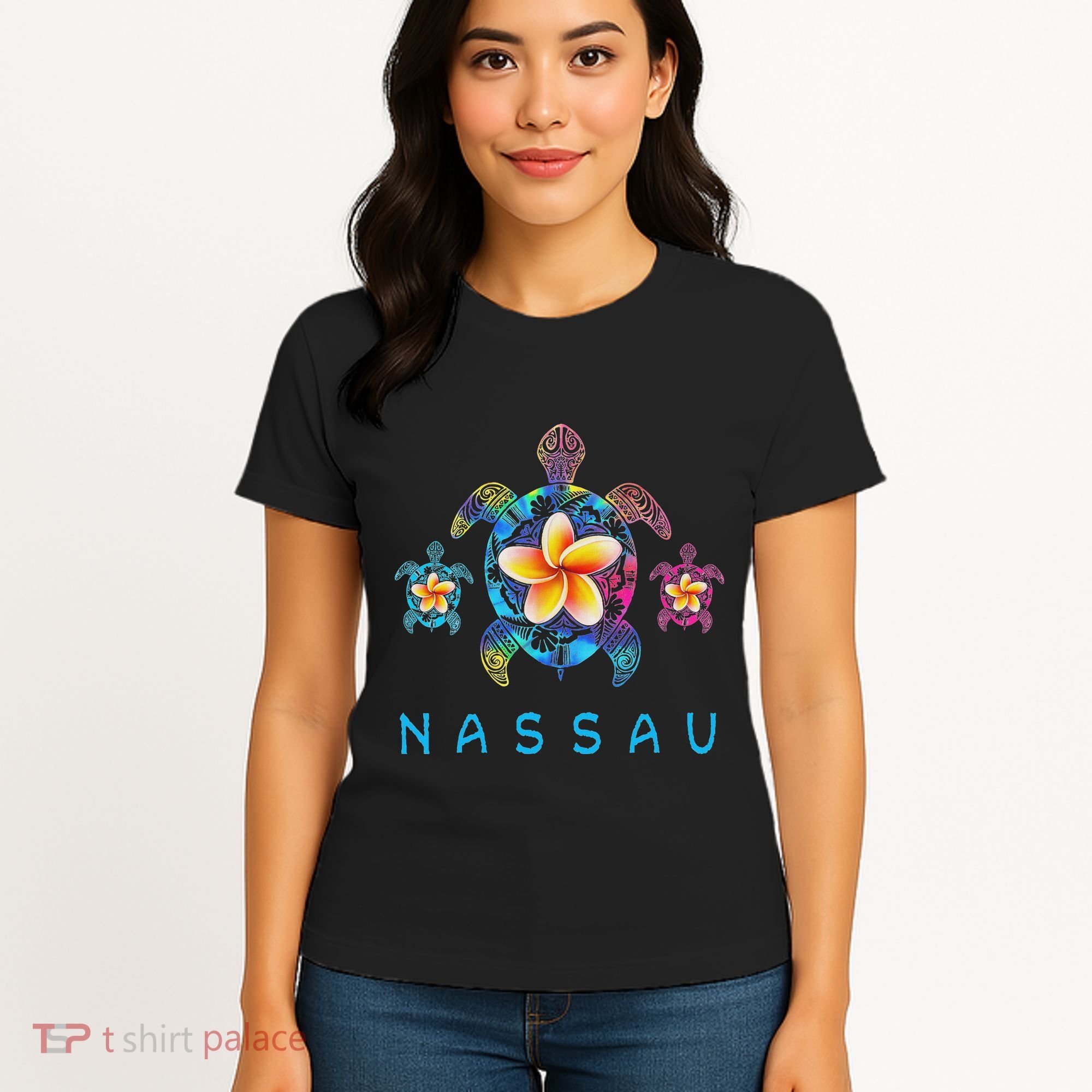 Nassau Bahamas Tribal Tie Dye Sea Turtle Women's T-Shirt