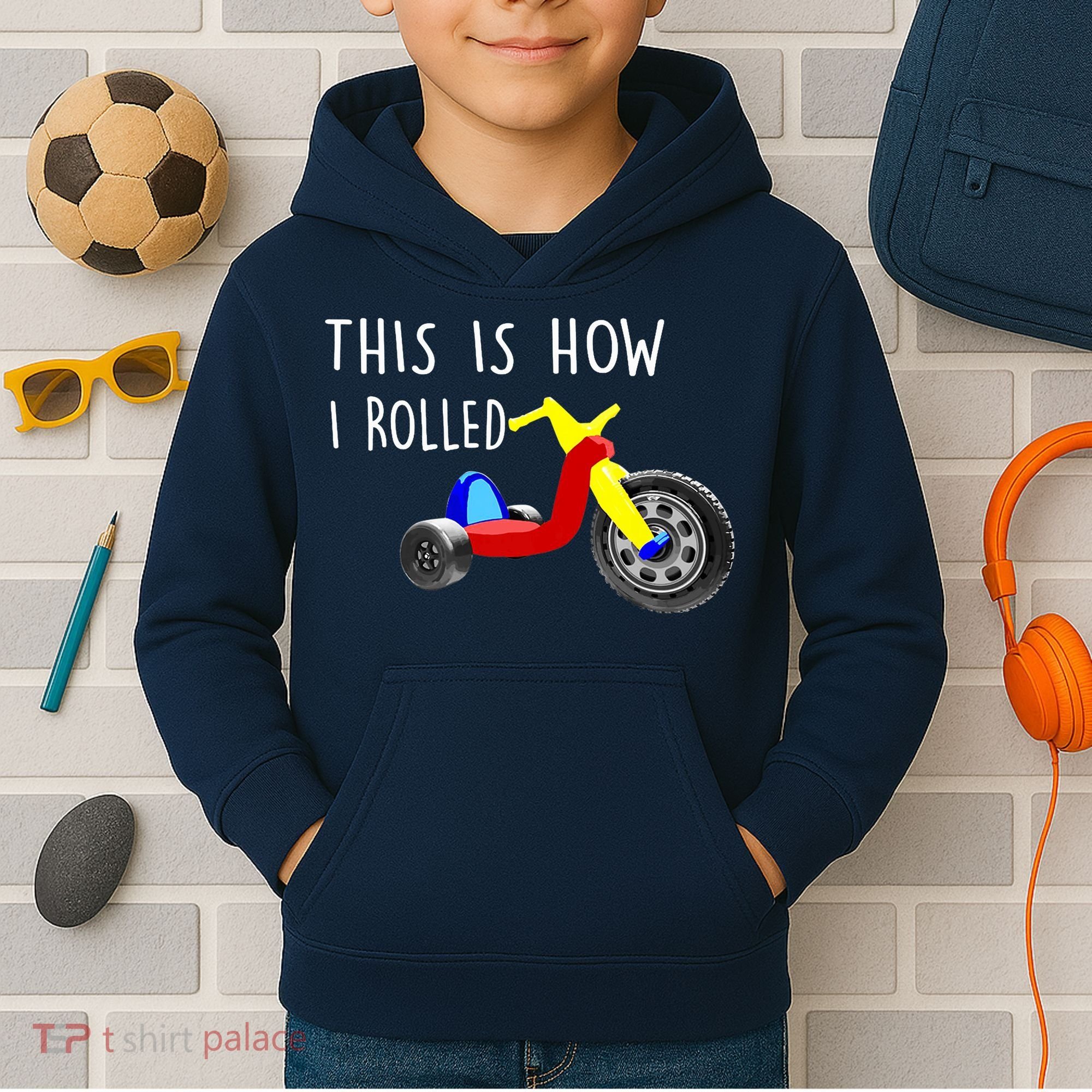 Nostalgic Big Tricycle Wheel This Is How I Rolled 70s 80s Premium Kids Hoodie