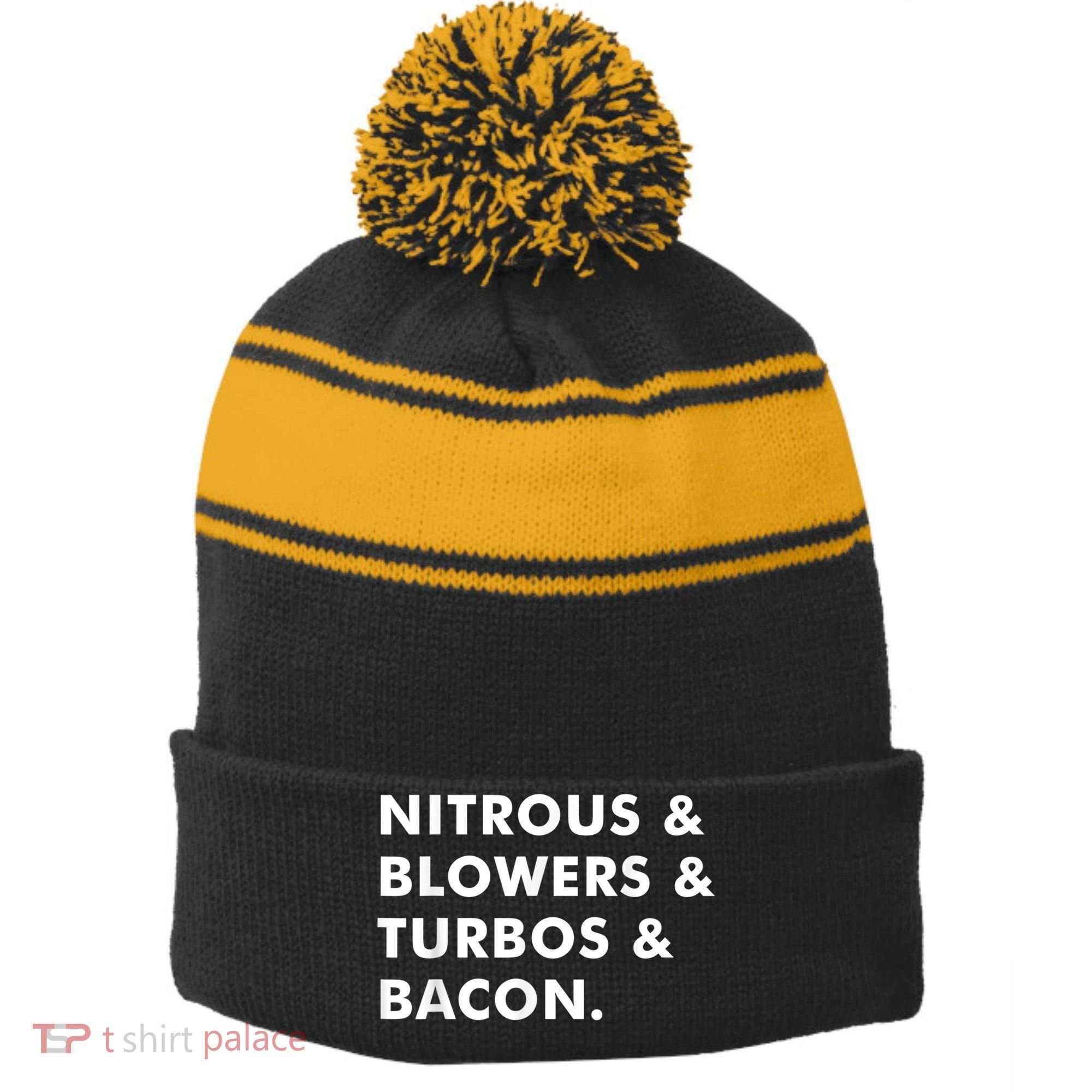 Nitrous & Blowers & Turbos & Bacon Stripe Pom Pom Beanie