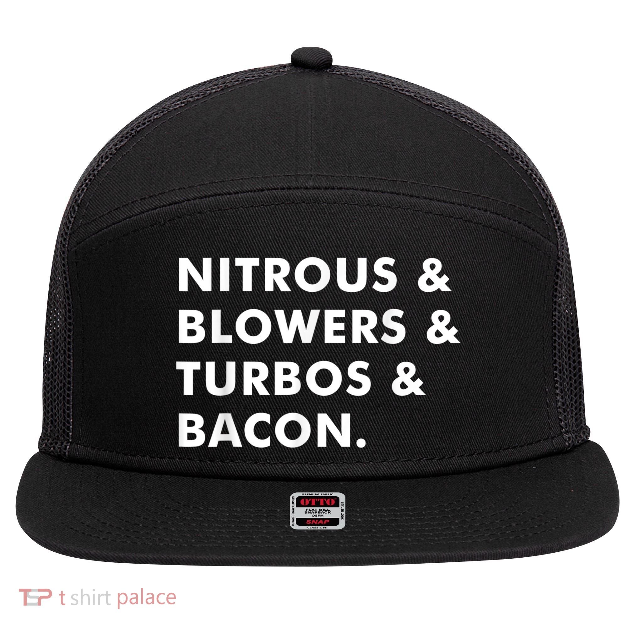 Nitrous & Blowers & Turbos & Bacon 7 Panel Mesh Trucker Snapback Hat
