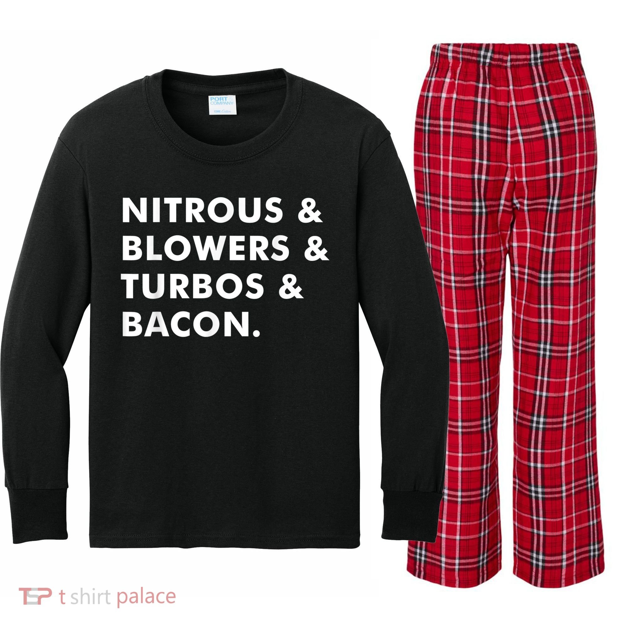 Nitrous & Blowers & Turbos & Bacon Kids Long Sleeve Plaid Pajama Set