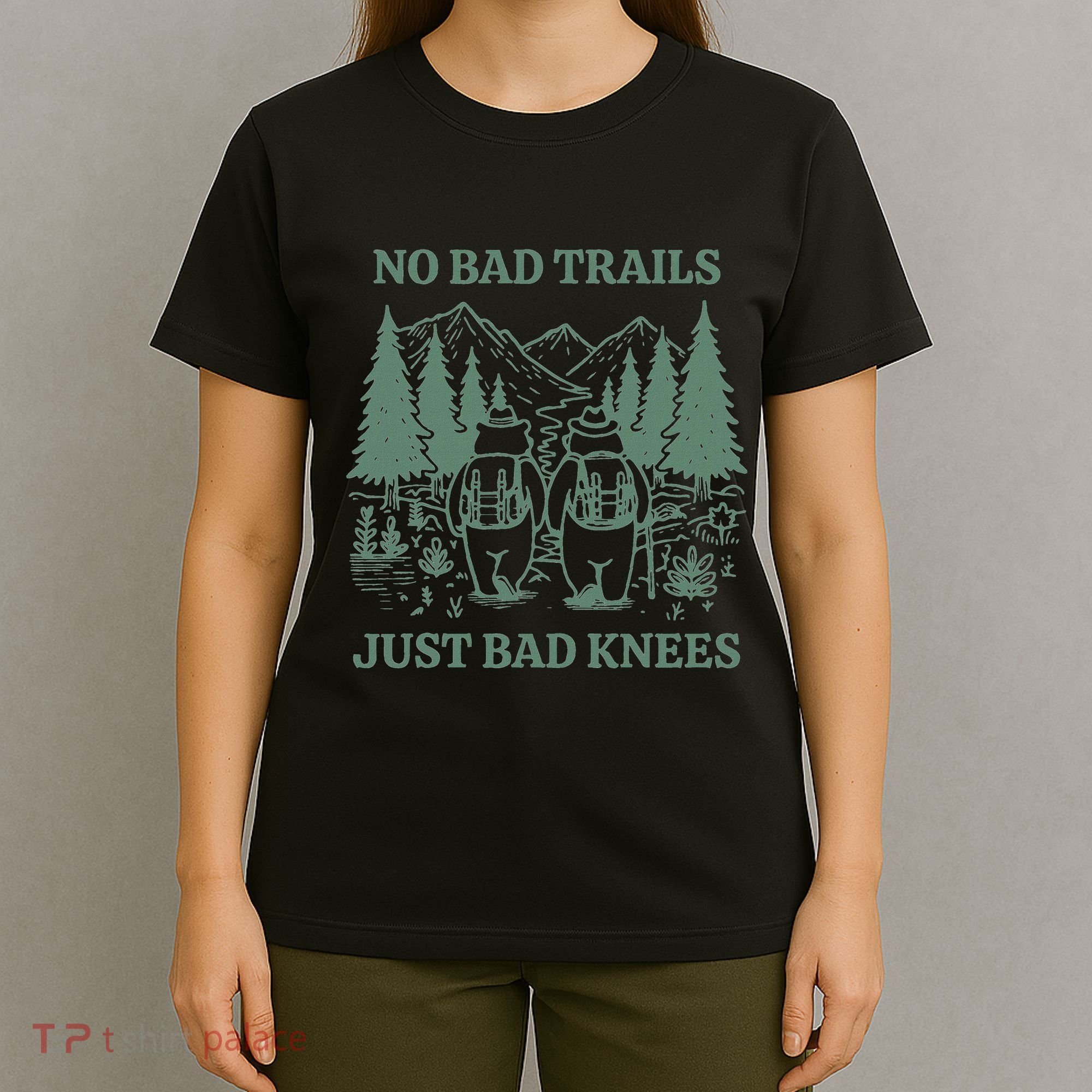 No Bad Trails Just Bad Knees Retro Hiking Bears Funny Gift T-Shirt